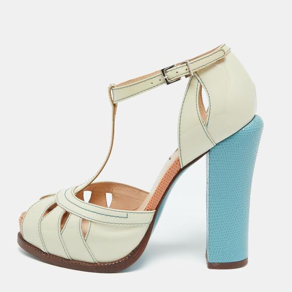 Fendi Off-White/blue Patent Leather T-Strap Platform Sandals Size 36.5,New Products : American Fashion Style Bags On Sale